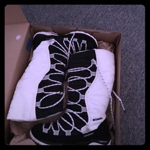 Black and white Columbia boots